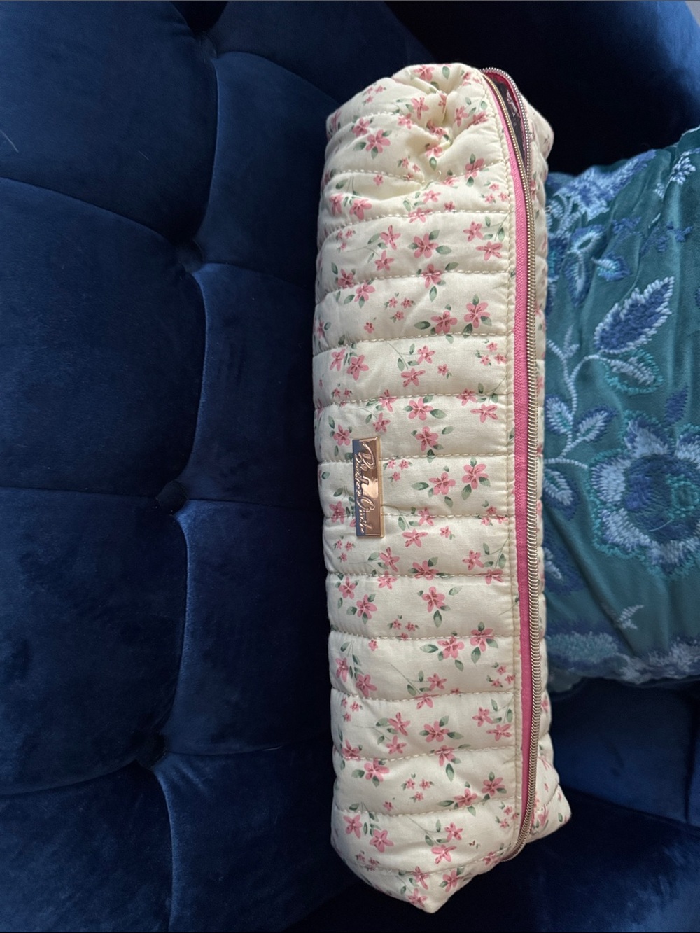 Quilted Floral Travel Cosmetic Bag - Pink on Cream